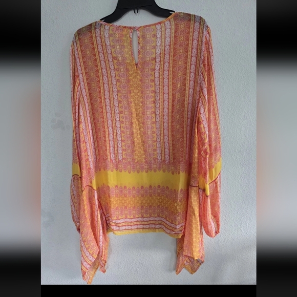 Sundance Sheer Blouse Sz L Women Sunset Go Beyond Embroidered Asymmetrical Boho - Picture 10 of 11